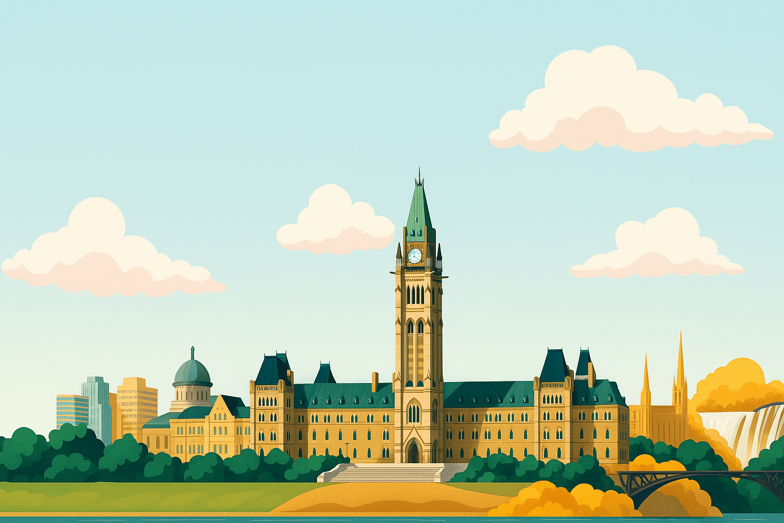 Ottawa Parliament Flat Illustration